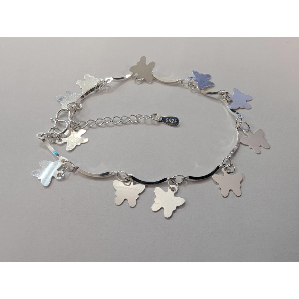 Sterling Silver 925 Marked Butterfly Charm Bracelet Butter Fly 8" INsect Jewelry